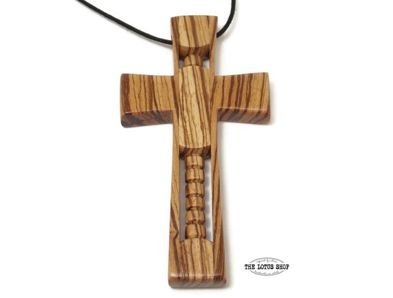 Purple Heart Cross Wooden Cross Necklace Cross Pendant 