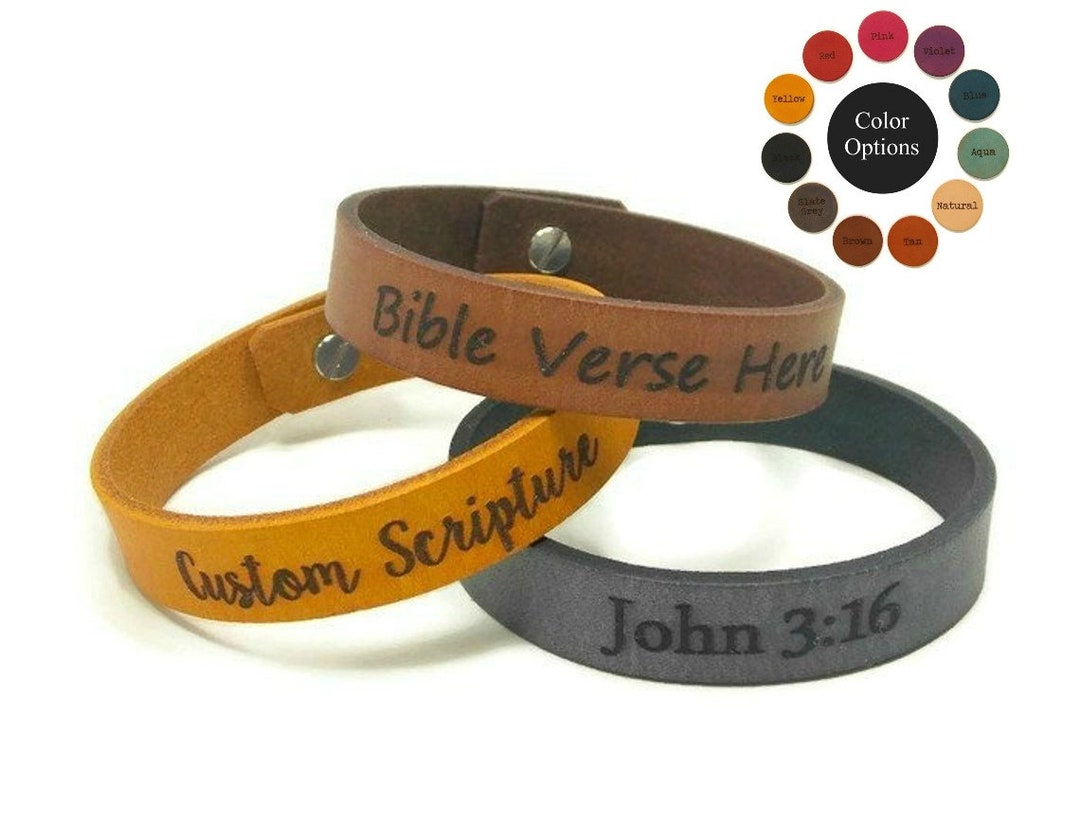 Handmade Bible Verse Bracelet, Custom Leather Bracelet Laser Engraved W ...