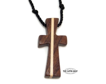 Carved Mens Wooden Cross in Maple & Ebony, Handmade Wooden Cross ...