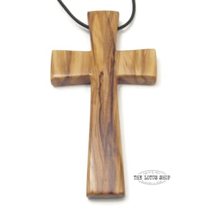 Large Cross Pendant Handmade from Sustainable Olive Wood, Large Wooden Cross Necklace, Religious Mens Cross Necklace, 5th Anniversary Gift