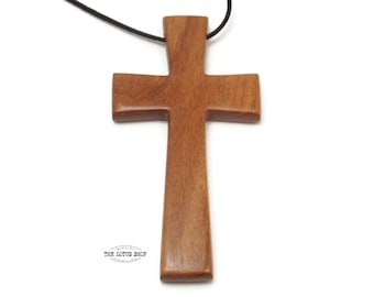 Hand Carved Pectoral Cross, Large Cross Necklace, Handmade in Hawaiian Kamani Wood, Large Wood Cross for Pastor Gift, Unique Cross Pendant