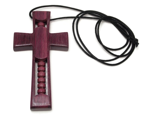 Handmade Brazilian Purpleheart Wood Cross Pendant: Large Clergy