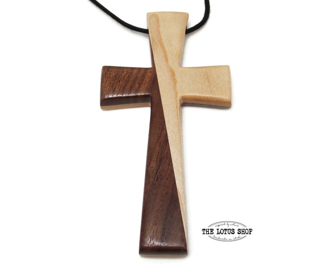 Large Cross for Men Made From Walnut and Maple Woods Strung on Black ...