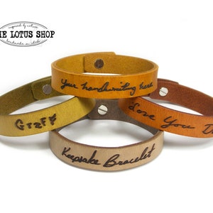 Handwriting Bracelet, Custom Handwriting Laser Engraved on our Handmade Leather Bracelet, Handwriting Gift from a Loved Ones Signature
