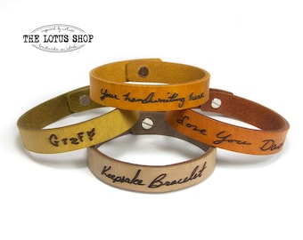 Handwriting Bracelet, Custom Handwriting Laser Engraved on our Handmade Leather Bracelet, Handwriting Gift from a Loved Ones Signature
