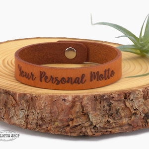 Leather Bracelet Engraved, Personalized Gift Just for You, Custom Leather Snap Bracelet with Your Choice of Font & Dye Color, Bracelet Homme Tan