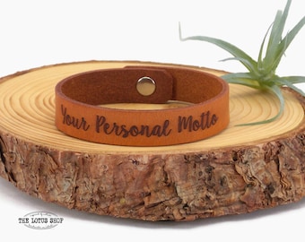 Leather Bracelet Engraved, Personalized Gift Just for You, Custom Leather Snap Bracelet with Your Choice of Font & Dye Color, Bracelet Homme