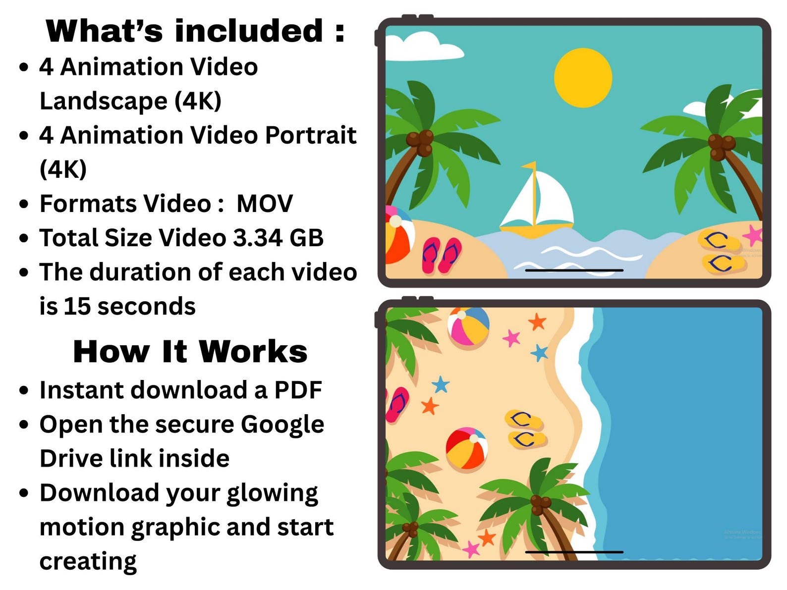Spring Break Beach Animated Backgrounds – Tropical Ocean Waves 4K ...