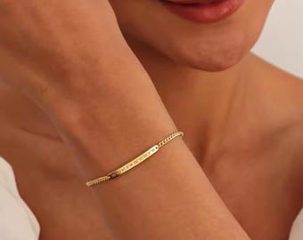 Bracelet Barre Personnalisé Or pour Femme, bijoux pour homme, Bracelet Prénom Gravé, Cadeau Anniversaire Femme, Cadeau Demoiselle d’Honneur