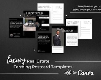 Plantilla de postal inmobiliaria en Canva / Postal inmobiliaria para agricultura / Correo de marketing de lujo para agentes inmobiliarios / Postal de saludo al vecino / Correo directo