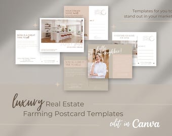 Plantilla de postal inmobiliaria en Canva / Postal inmobiliaria para agricultura / Correo de marketing de lujo para agentes inmobiliarios / Postal de saludo al vecino / Correo directo