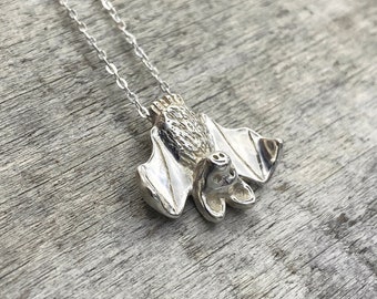 Silver Bat Necklace - Patinaed or Shiny