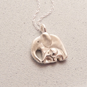 Silver Elephant and Baby Necklace