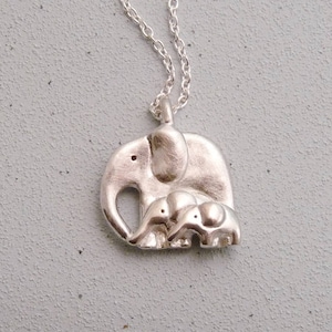 Silver Elephant and Two Babies Necklace