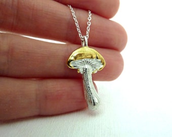 Silver and Gold Leaf Mushroom Necklace