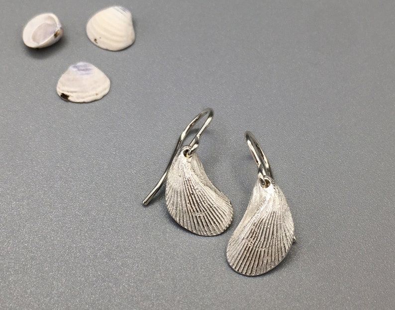 Silver Mussel Shell Earrings image 1