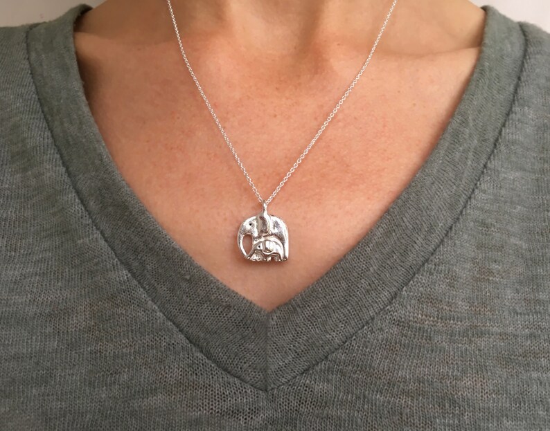 Silver Elephant and Baby Necklace image 3