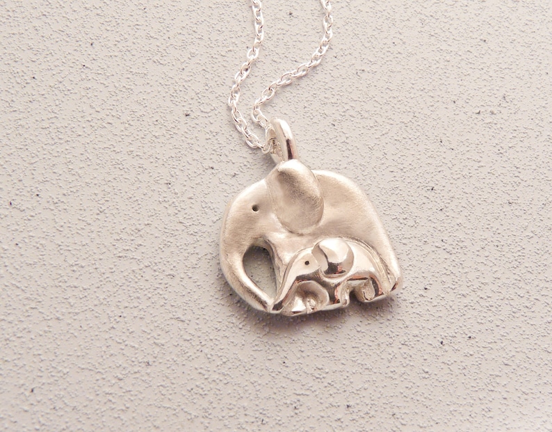 Silver Elephant and Baby Necklace image 1