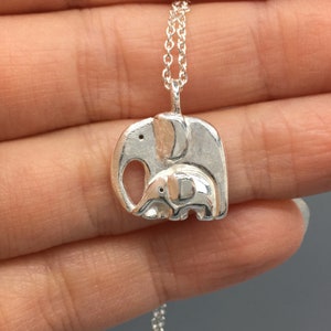 Silver Elephant and Baby Necklace image 2