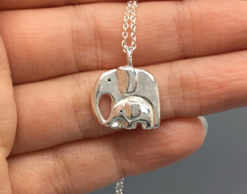 Silver Elephant and Baby Necklace image 2