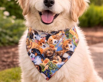 Personalized Dog Bandana- Custom Embroidered Name, Puppy Scarf, Adjustable Pet Accessory