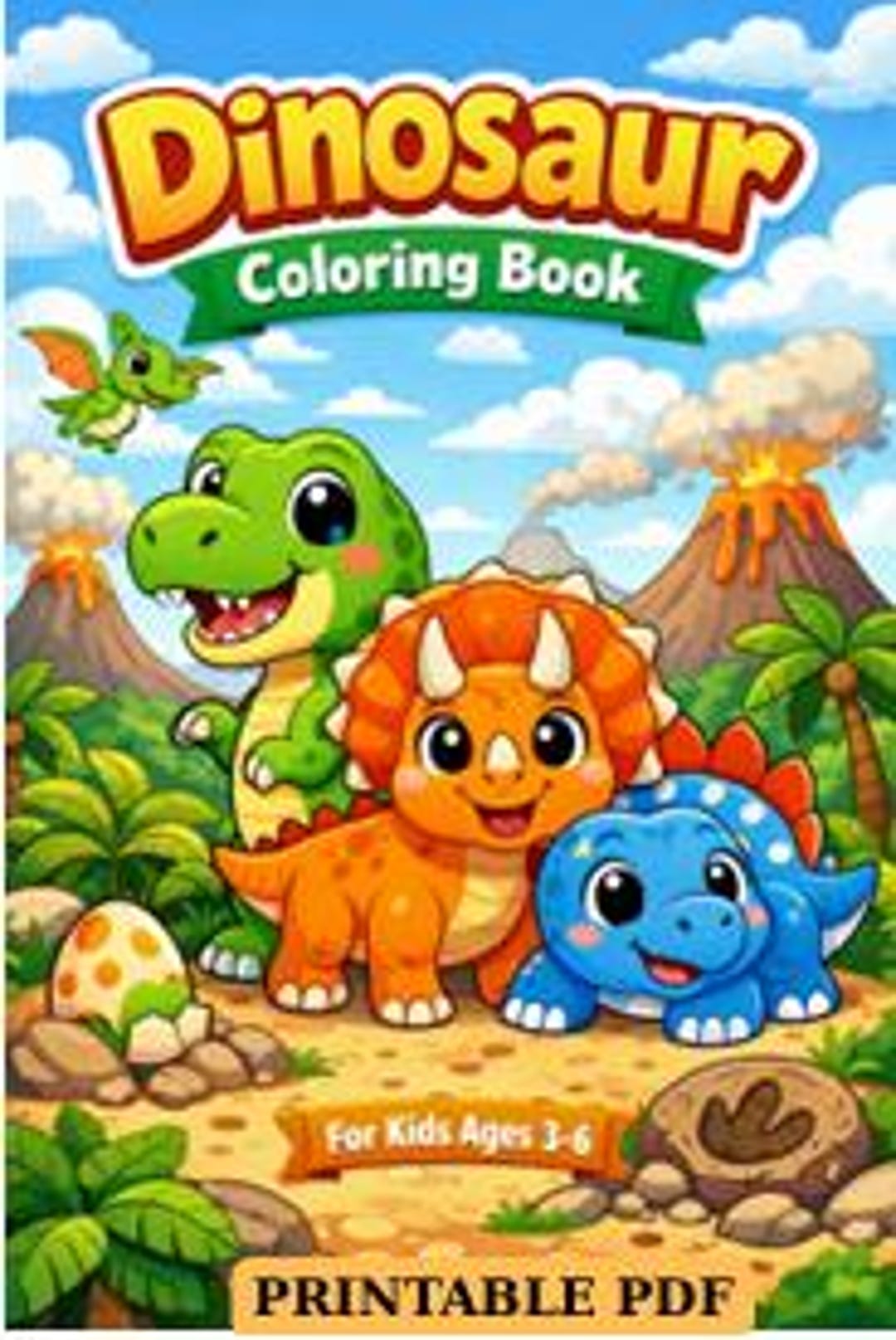 Dinosaur Coloring Book for Kids Ages 3-6 (printable PDF) - Etsy