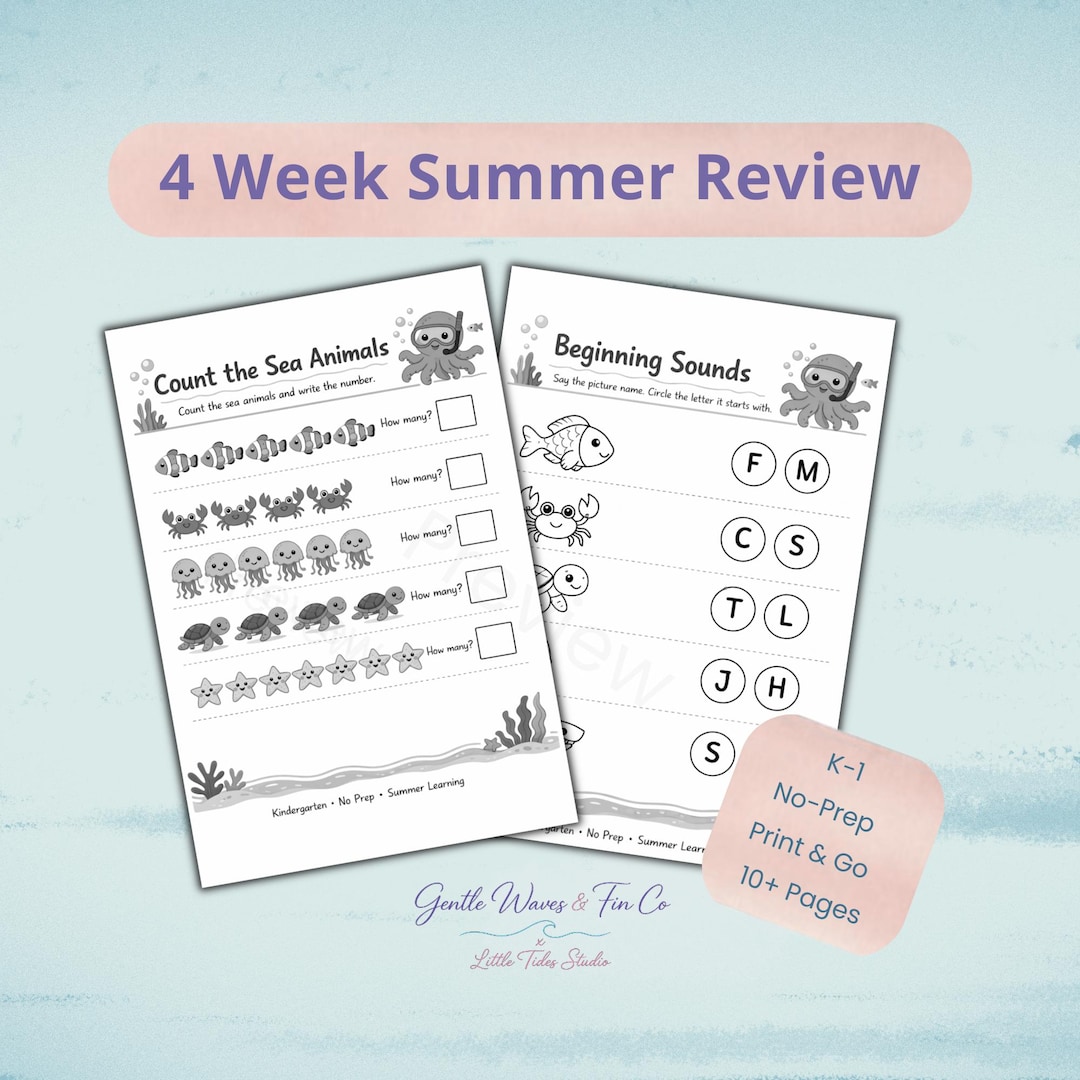 Kindergarten Summer Review Packet | 4 Week Math, Phonics, Reading ...