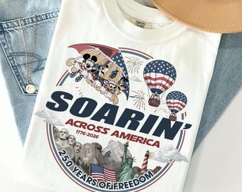 Disney Soarin’ Across America Shirt, Disney Epcot USA 250th Anniversary 4th of July Mickey and Friends US Flag Patriotic Family Shirt