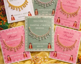 Personalised Mehendi Favour Cards with Payal | Bridal Shower Henna Night Jago Favours anklet