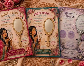 Personalised Handheld Mirror Favour | Mehndi, Walima, Nikah Gift (A5 Card)
