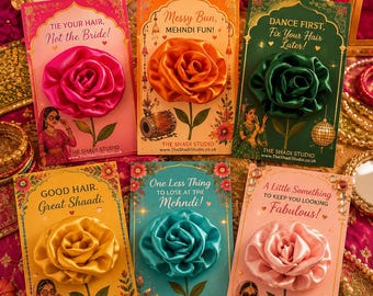 Luxury Satin Rose Scrunchie Favours | Personalised Mehndi, Dholki, Bridal Shower Gifts