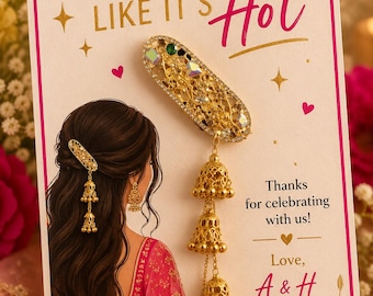 Wedding Hair Pin Favours | Gold Silver Jhumka Clip | Bridal Shower Mehndi Keepsake