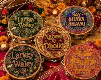 Personalised Mehendi Tambourine Favours | 6 Inch Wedding Tambourines | Mehndi, Dholki, Haldi, Jago & Sangeet Decorations