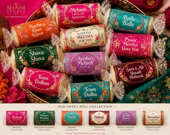 Personalised Sweet Roll Favours | Mehndi Wedding Sweets (Shadi Studio)