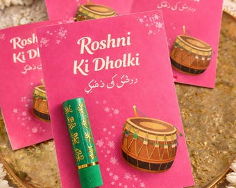 Personalised Dholki Favour Cards with Lip Balm | Pakistani Indian Wedding Favours