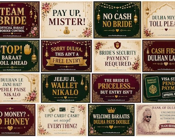 Team Bride Baraat Gate Signs | Desi Wedding Props (A4 Size)