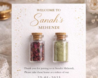 Personalised Mehendi Favour Cards | Henna Wedding Favours, Bridal Shower Gifts, Pakistani Favours UK