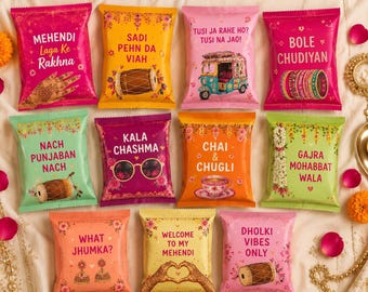 Personalised Mehndi Crisp Packets | Asian Wedding Favours, Dholki Snacks (Crisps Included)