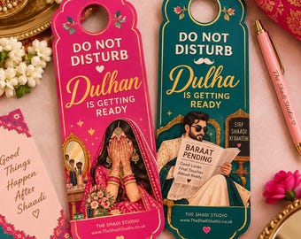Wedding Door Hanger | Bride Squad Groom Squad | Personalised Bride & Groom Getting Ready Sign | Desi Asian Wedding Decor | Mehndi Nikkah