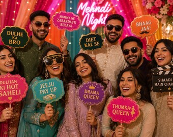 Desi Wedding Photo Booth Props | Mehndi Props | Bollywood Wedding Props | Indian Pakistani Wedding Decor | Personalised Mehndi Party Props
