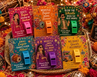 Personalised Whistle Favours | Mehndi Dholki Sangeet Wedding Party Supplies