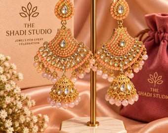 Long Jhumka Earrings | Statement Pakistani Jewellery | Indian Bridal Earrings | Mehndi Nikkah Wedding Jewellery | Desi Jhumki Earrings
