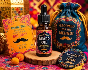 Huile à barbe oud personnalisée : cadeaux de mariage | Cadeau pour les garçons d’honneur (10 ml)