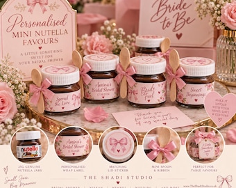 Personalised Mini Nutella Favours | 25g Nutella Jars | Wedding Favours | Bridal Shower Favours | Baby Shower | Mehndi Nikkah Party Favours