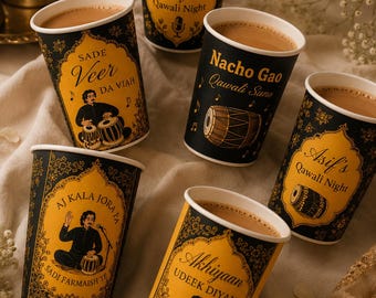 Tasses Qawali Night Chai personnalisées | Verres pour mariage Mehndi, Dholki et Jago