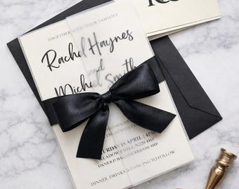 Luxury Vellum Wedding Invitations with Ribbon, RSVP, Details Cards | Elegant Stationery Suite