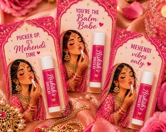 Personalised Mehndi Lip Balm Favours Lip Service & Chugli | Dholki Favours | Mehndi Favours | Pakistani Wedding Favours | Bridal Shower F