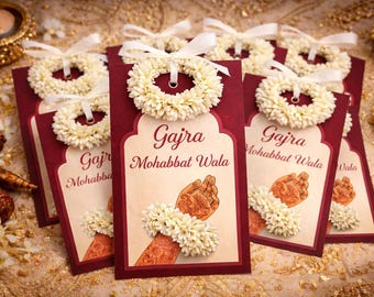 Cadeaux Mehendi personnalisés | Cartes Gajra, Dholki, Shower nuptiale, Cadeaux d'invités pour un mariage asiatique