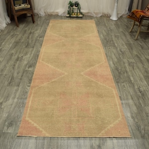 3x10 ft runner-oushak runner 3x10-runner rug stores-turkish runner-3x10 ft pastel runner-(3'4x10'2 ft)