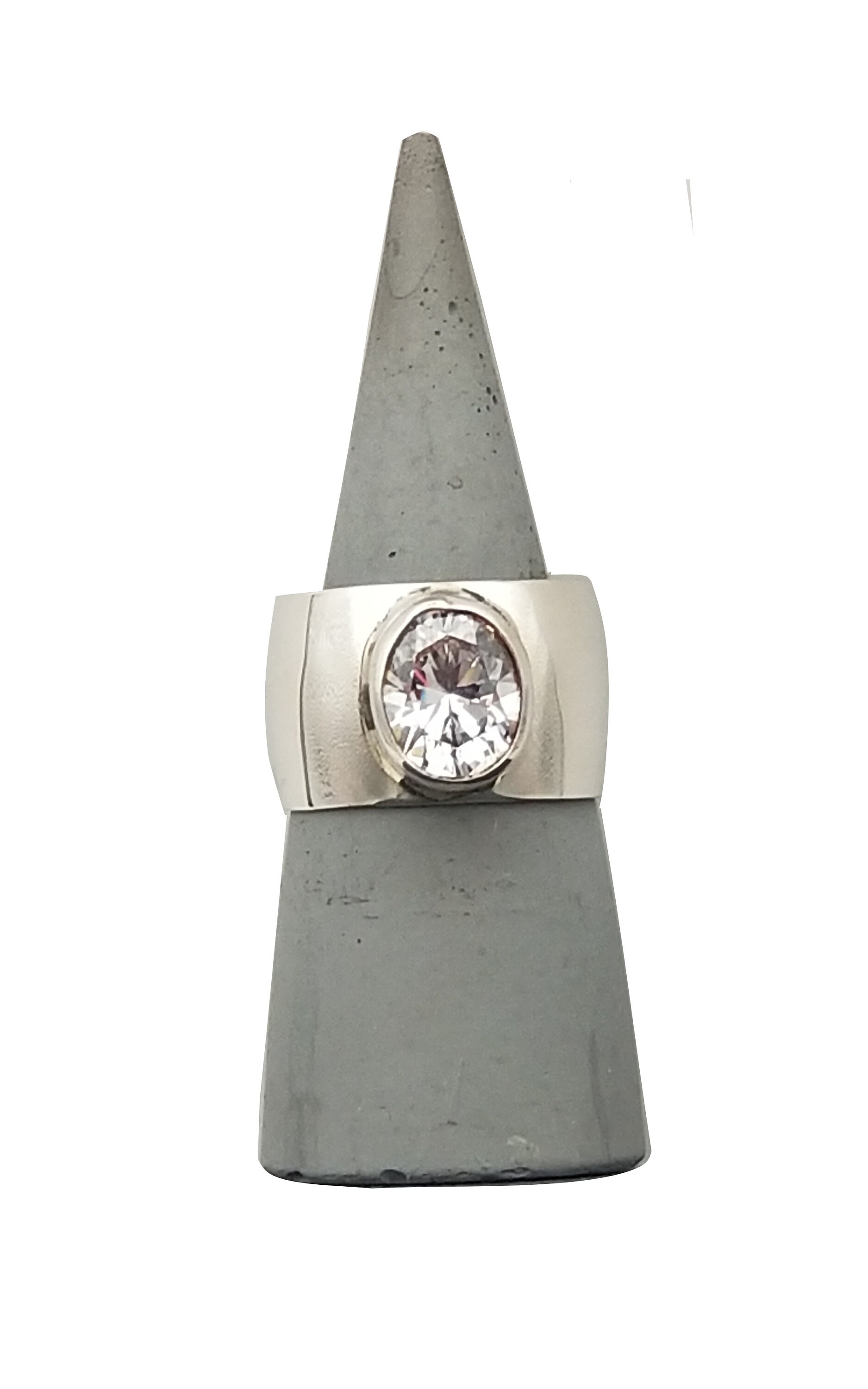 Sterling Silver Wide Band Ring With Large Cubic Zirconia - Etsy
